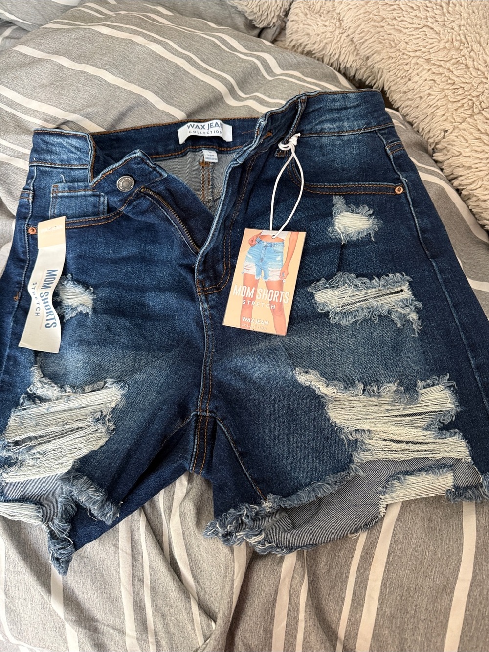 Wax Jean Light Blue Denim Shorts with Contrast Stitching